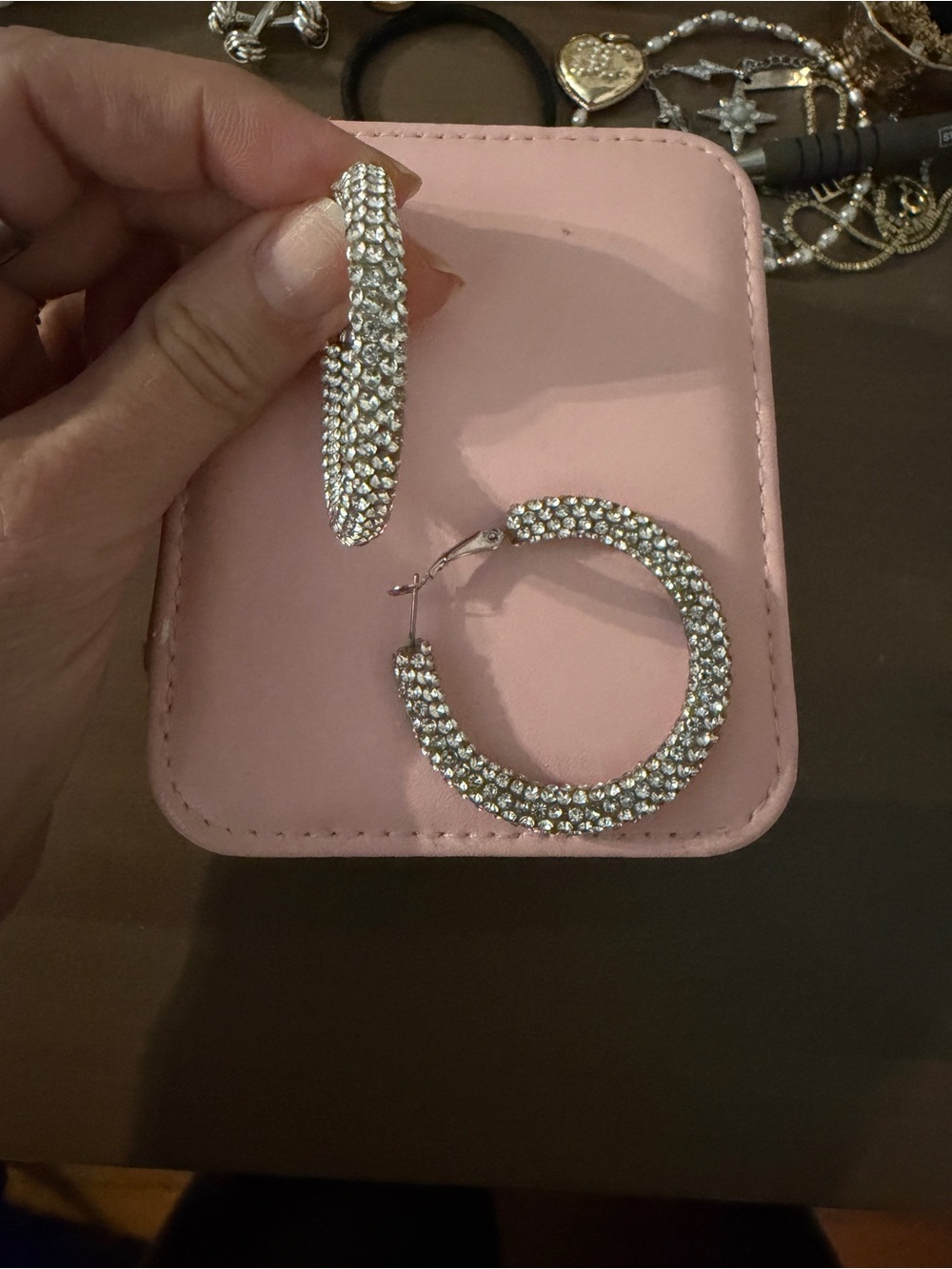 Crystal Pave Hoop Earrings - Silver Tone